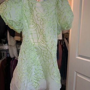 Hello Molly Green Puff Sleeve Mini Dress